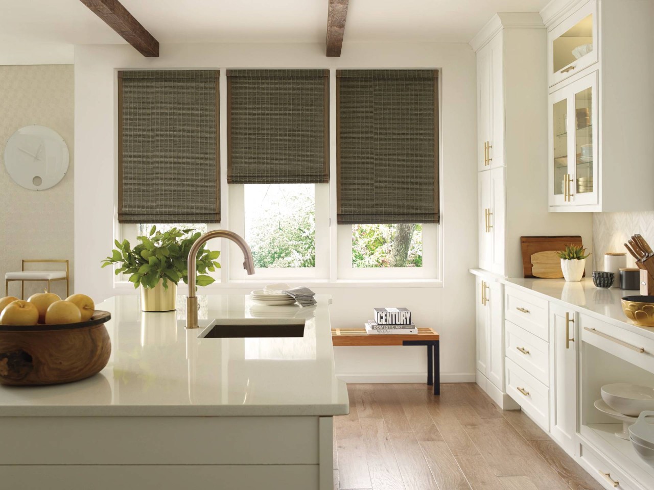 Hunter Douglas Provenance® Woven Wood Shades in a modern farmhouse kitchen near O’Fallon, MO