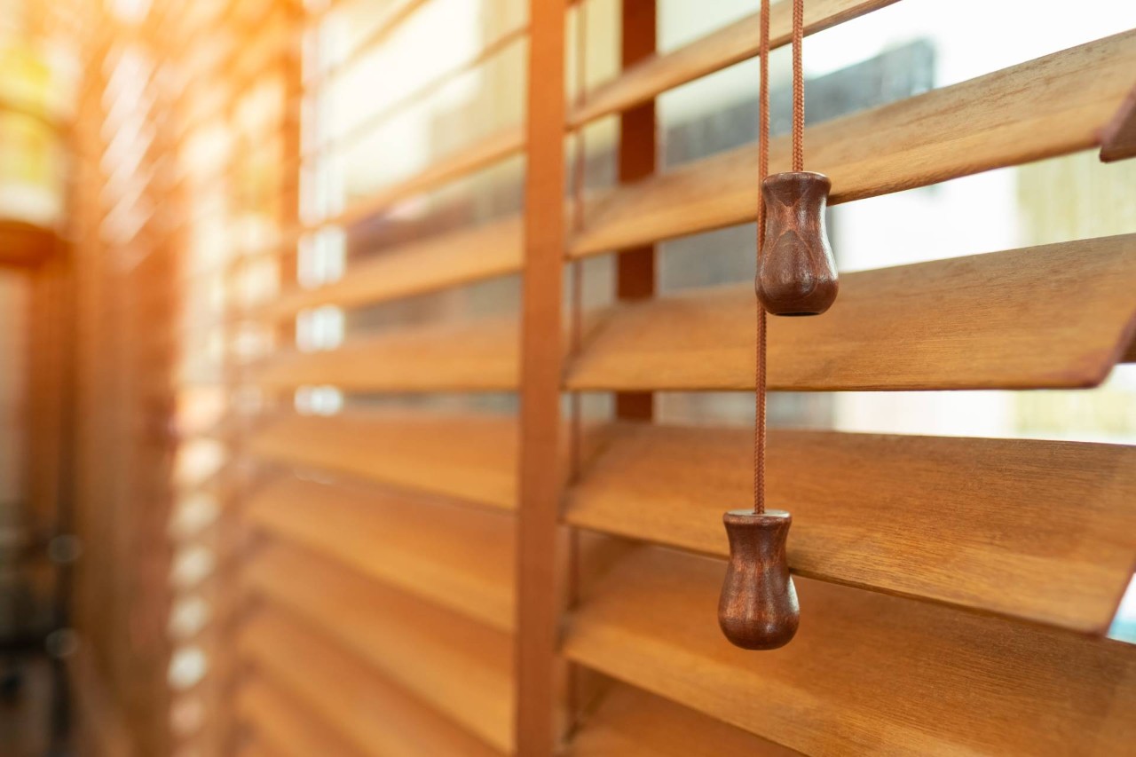 A closeup of clean wooden blinds near O'Fallon, Missouri (MO)